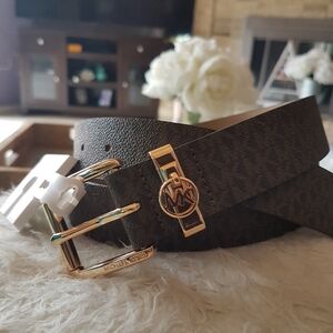 AUTHENTIC MICHAEL KORS Brown Logo Belt with Gold Buckle NWT